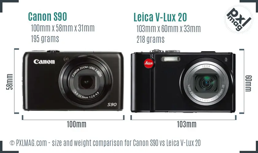 Canon S90 vs Leica V-Lux 20 size comparison Canon S90 vs Leica V-Lux 20 size comparison