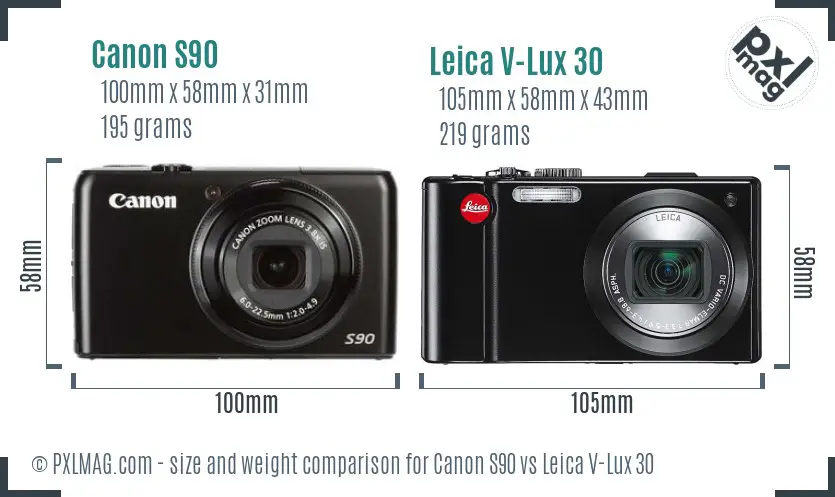 Canon S90 vs Leica V-Lux 30 size comparison