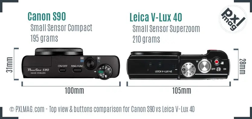 Canon S90 vs Leica V-Lux 40 top view buttons comparison