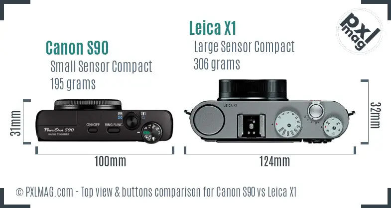Canon S90 vs Leica X1 top view buttons comparison
