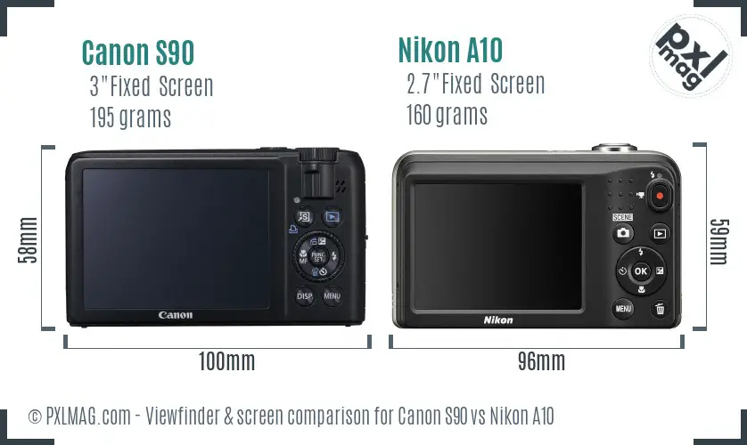 Canon S90 vs Nikon A10 Screen and Viewfinder comparison