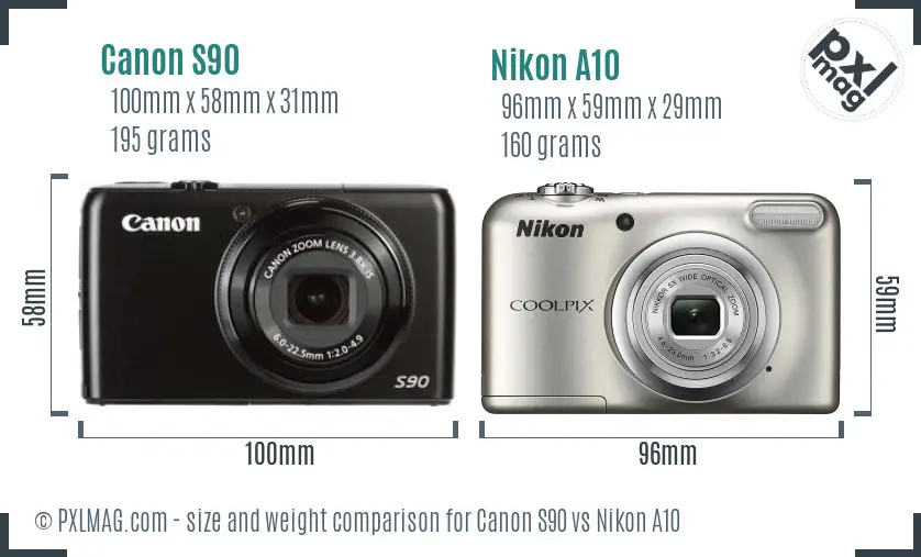 Canon S90 vs Nikon A10 size comparison