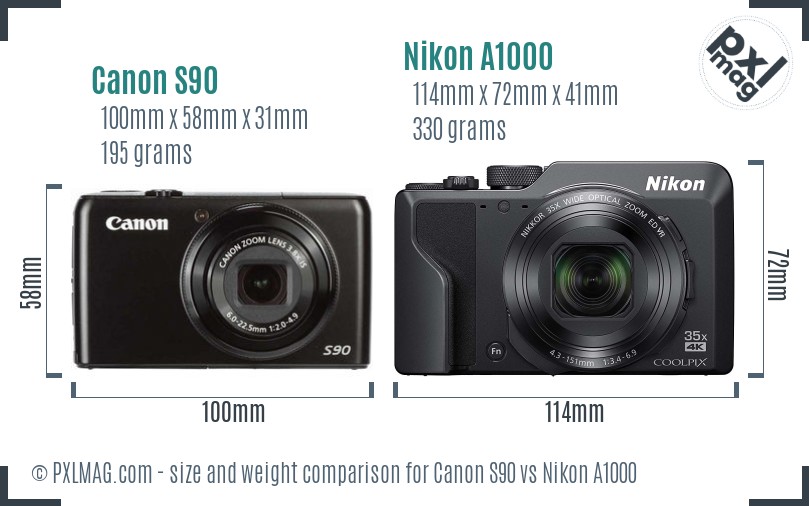Canon S90 vs Nikon A1000 size comparison Canon S90 vs Nikon A1000 size comparison