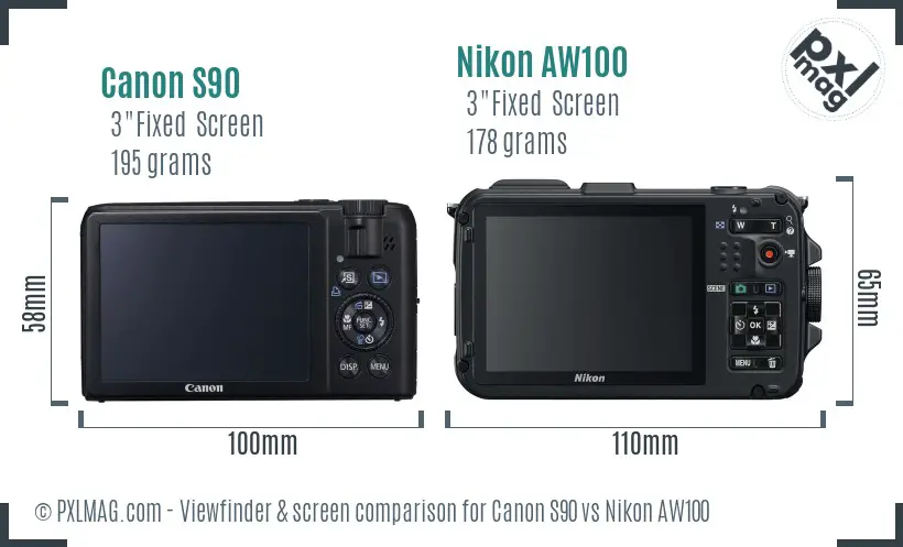 Canon S90 vs Nikon AW100 Screen and Viewfinder comparison
