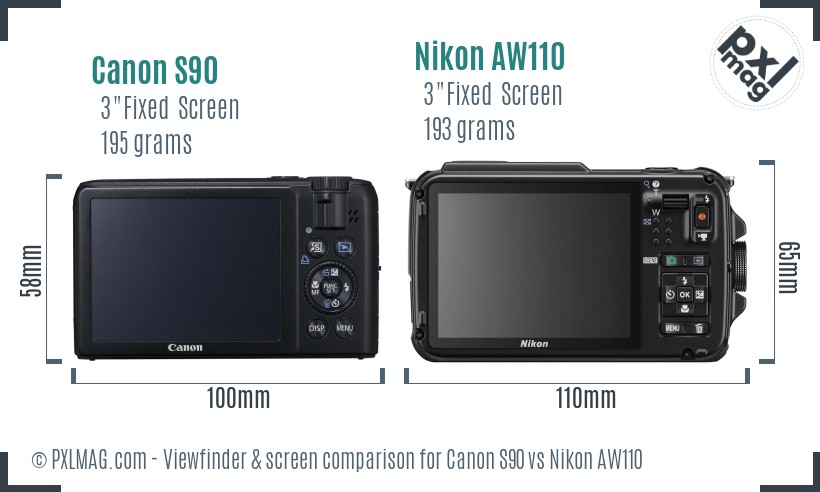 Canon S90 vs Nikon AW110 Screen and Viewfinder comparison