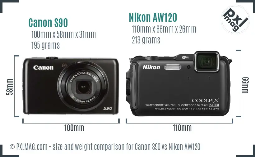 Canon S90 vs Nikon AW120 size comparison Canon S90 vs Nikon AW120 size comparison