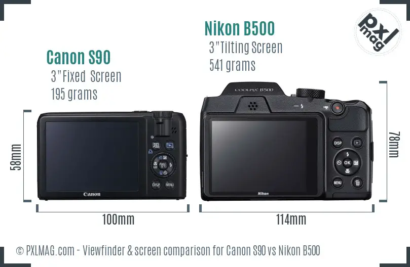 Canon S90 vs Nikon B500 Screen and Viewfinder comparison