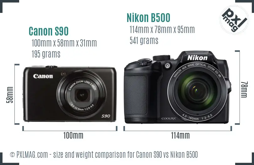 Canon S90 vs Nikon B500 size comparison