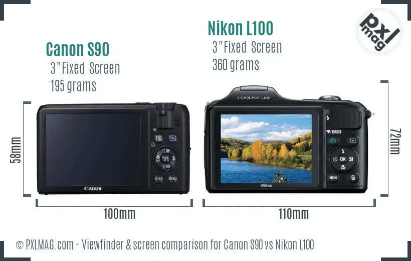 Canon S90 vs Nikon L100 Screen and Viewfinder comparison Canon S90 vs Nikon L100 Screen and Viewfinder comparison