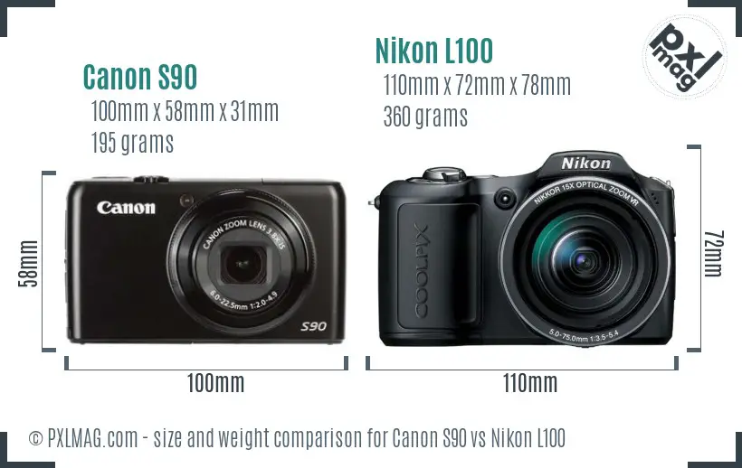 Canon S90 vs Nikon L100 size comparison Canon S90 vs Nikon L100 size comparison