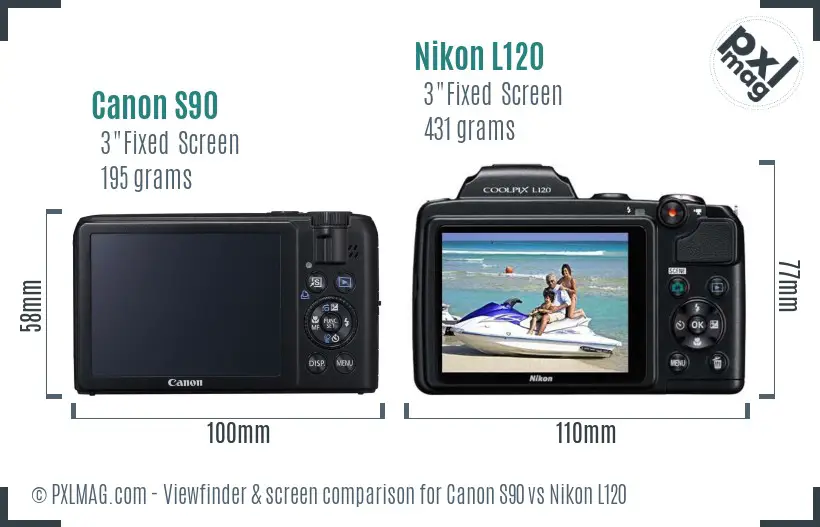 Canon S90 vs Nikon L120 Screen and Viewfinder comparison