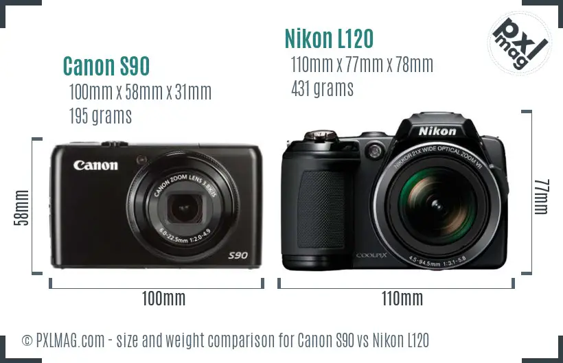 Canon S90 vs Nikon L120 size comparison