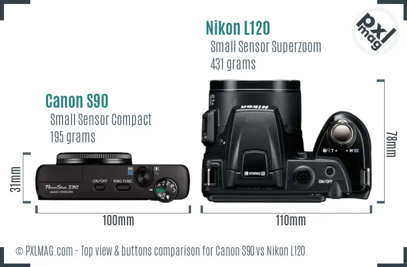 Canon S90 vs Nikon L120 top view buttons comparison