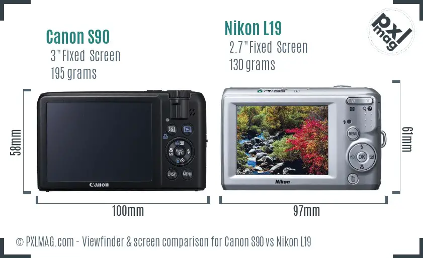 Canon S90 vs Nikon L19 Screen and Viewfinder comparison