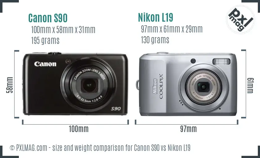 Canon S90 vs Nikon L19 size comparison