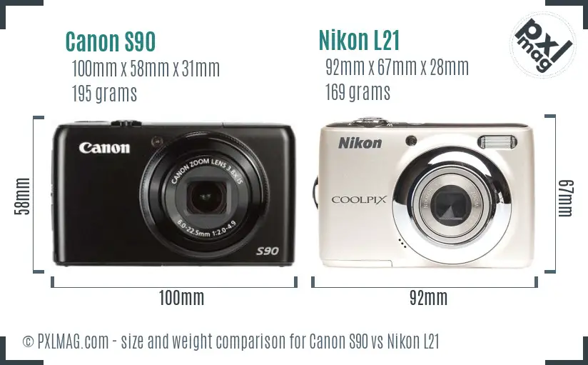 Canon S90 vs Nikon L21 size comparison