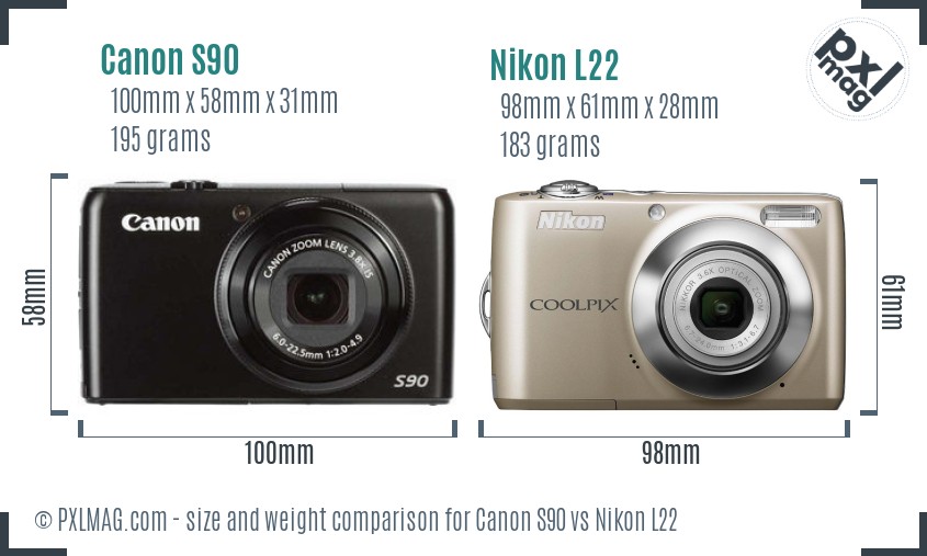 Canon S90 vs Nikon L22 size comparison