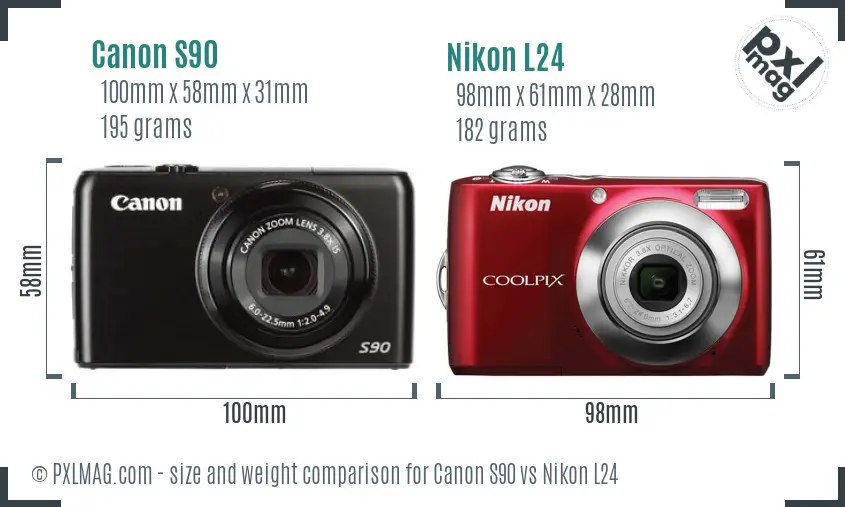 Canon S90 vs Nikon L24 size comparison