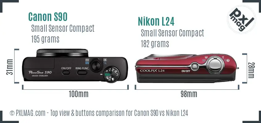 Canon S90 vs Nikon L24 top view buttons comparison