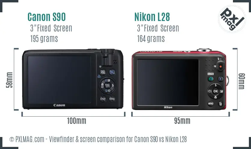 Canon S90 vs Nikon L28 Screen and Viewfinder comparison