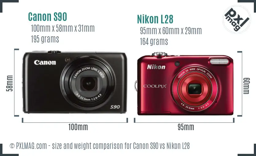 Canon S90 vs Nikon L28 size comparison
