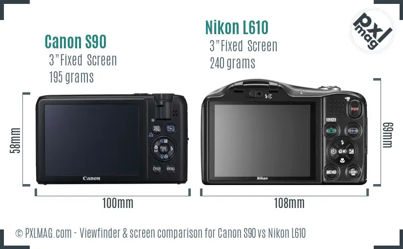 Canon S90 vs Nikon L610 Screen and Viewfinder comparison