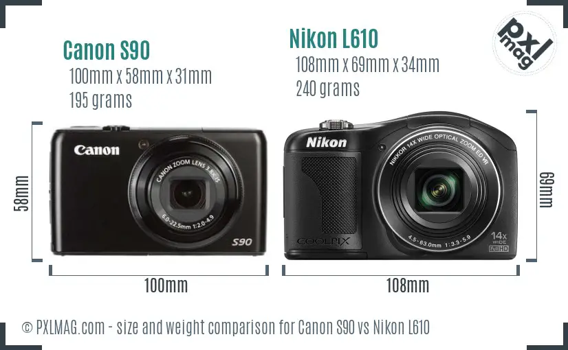 Canon S90 vs Nikon L610 size comparison