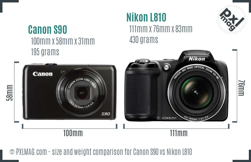 Canon S90 vs Nikon L810 size comparison