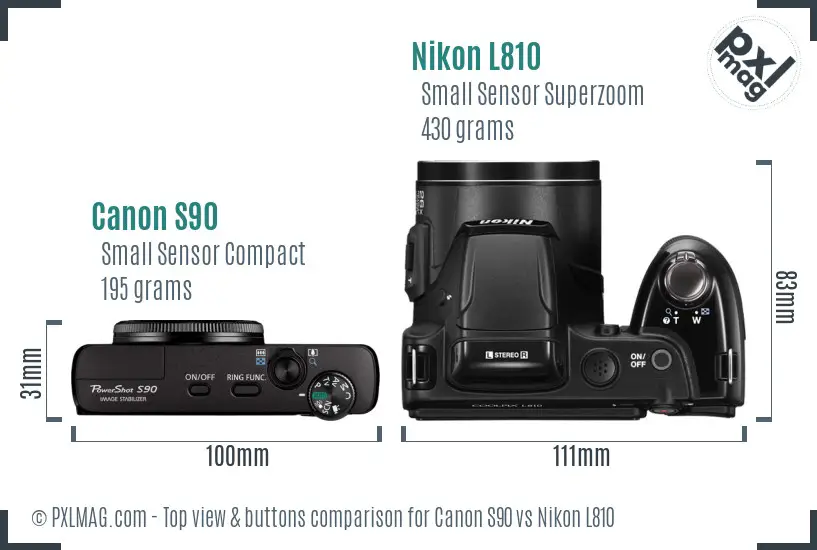 Canon S90 vs Nikon L810 top view buttons comparison