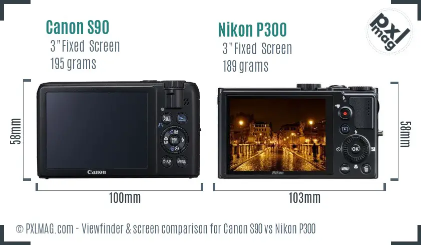 Canon S90 vs Nikon P300 Screen and Viewfinder comparison
