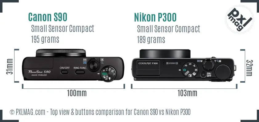 Canon S90 vs Nikon P300 top view buttons comparison