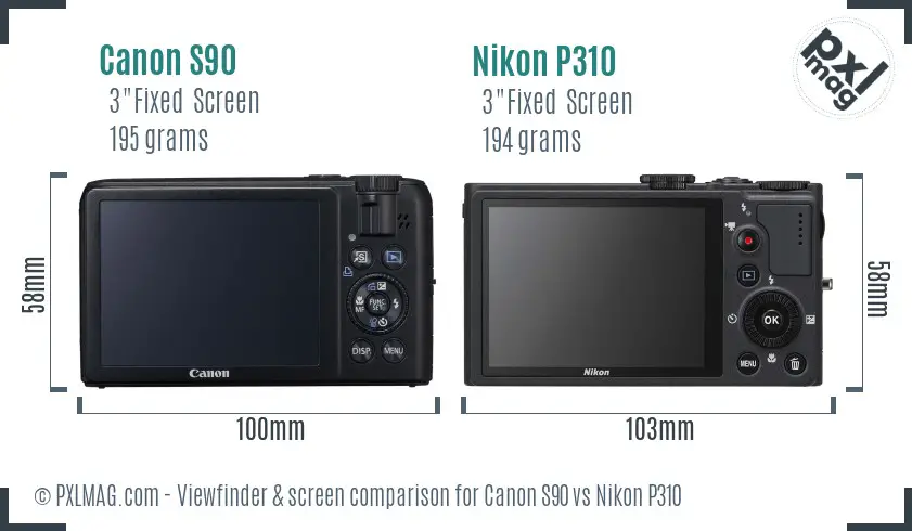 Canon S90 vs Nikon P310 Screen and Viewfinder comparison