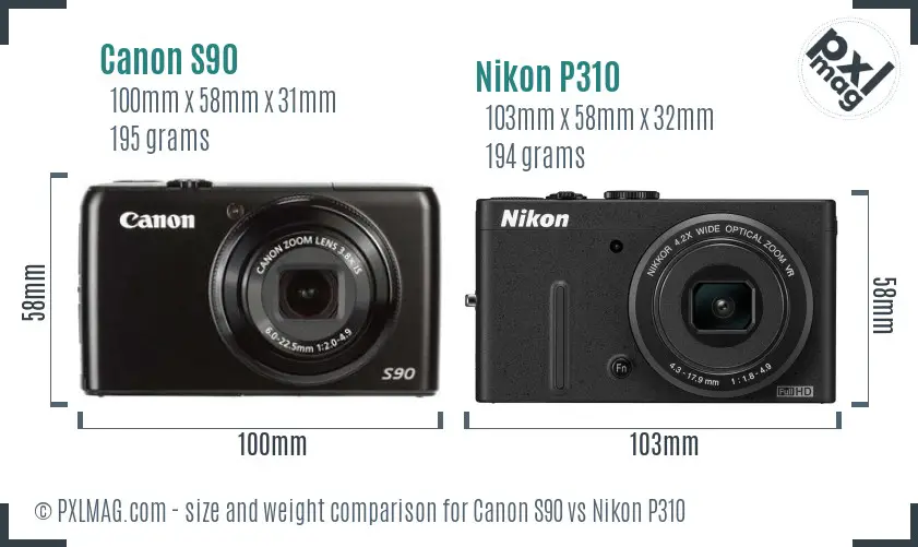 Canon S90 vs Nikon P310 size comparison