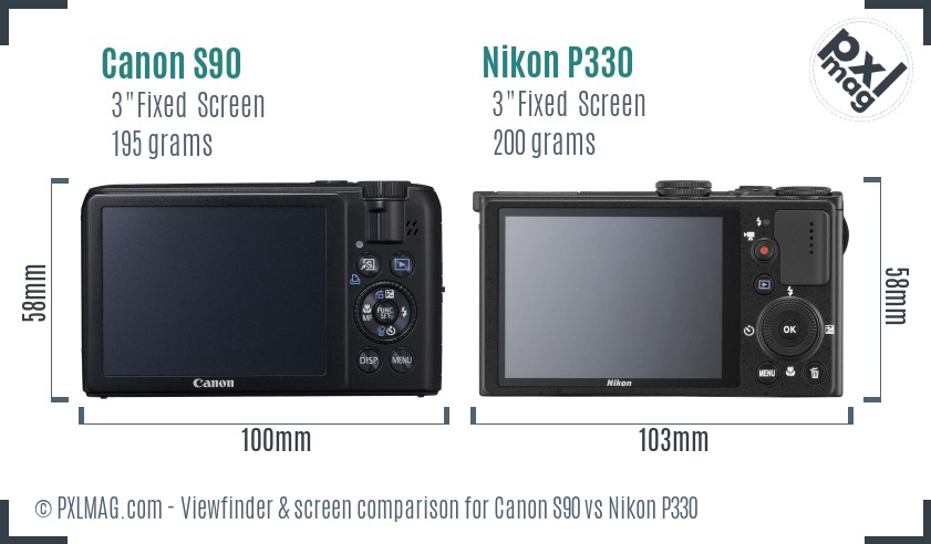 Canon S90 vs Nikon P330 Screen and Viewfinder comparison