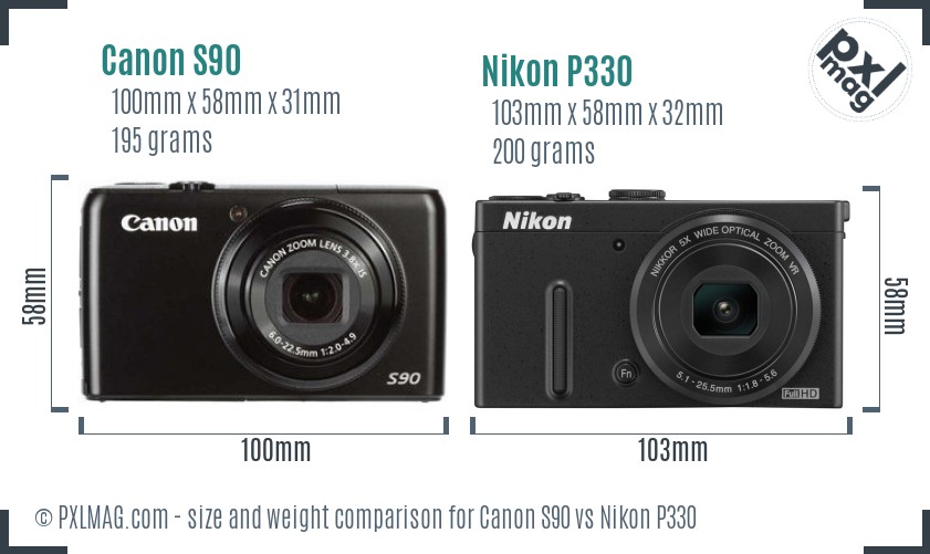 Canon S90 vs Nikon P330 size comparison Canon S90 vs Nikon P330 size comparison
