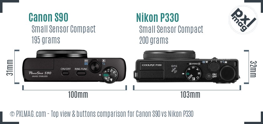 Canon S90 vs Nikon P330 top view buttons comparison