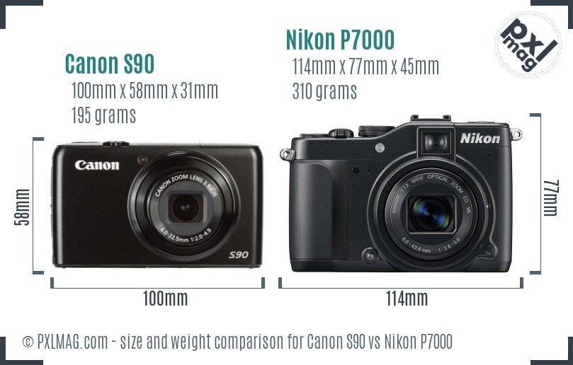 Canon S90 vs Nikon P7000 size comparison Canon S90 vs Nikon P7000 size comparison