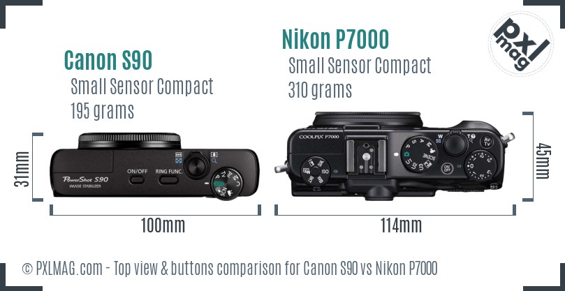 Canon S90 vs Nikon P7000 top view buttons comparison