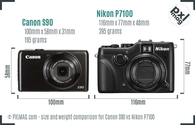 Canon S90 vs Nikon P7100 size comparison