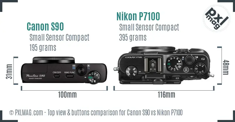 Canon S90 vs Nikon P7100 top view buttons comparison