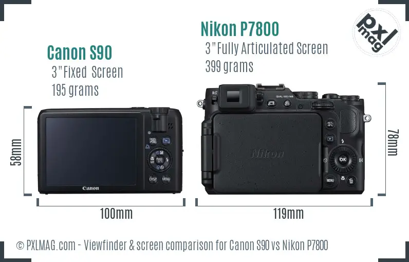Canon S90 vs Nikon P7800 Screen and Viewfinder comparison