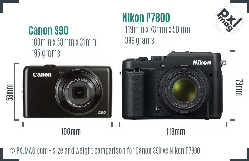 Canon S90 vs Nikon P7800 size comparison