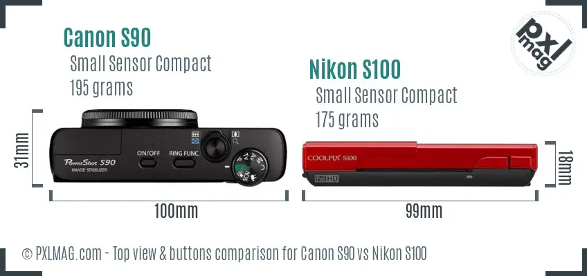 Canon S90 vs Nikon S100 top view buttons comparison