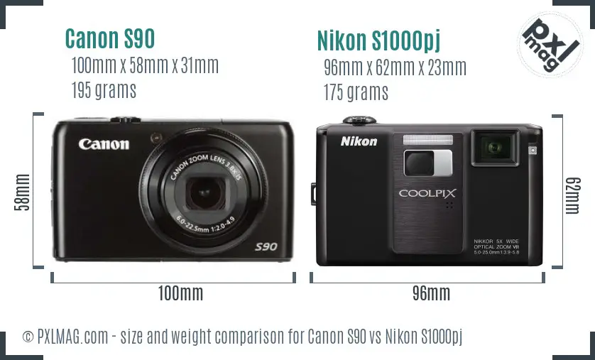 Canon S90 vs Nikon S1000pj size comparison