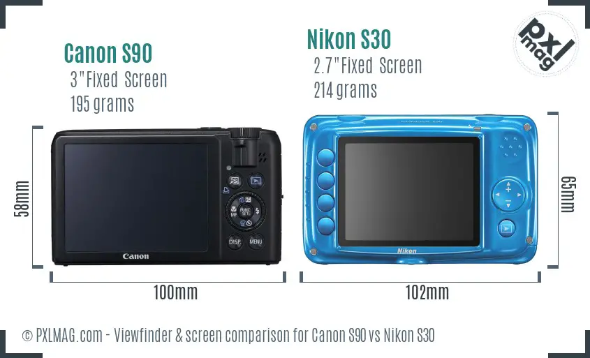 Canon S90 vs Nikon S30 Screen and Viewfinder comparison