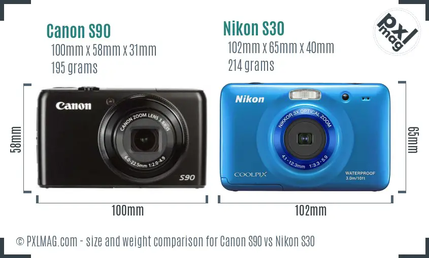 Canon S90 vs Nikon S30 size comparison