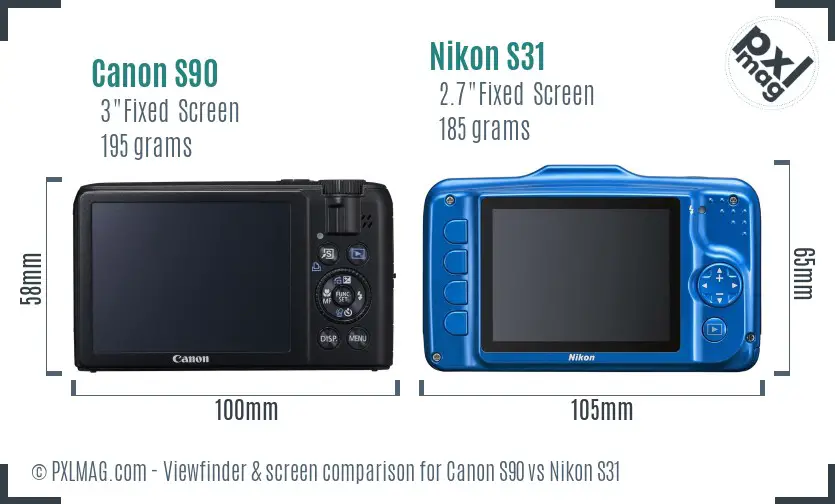 Canon S90 vs Nikon S31 Screen and Viewfinder comparison