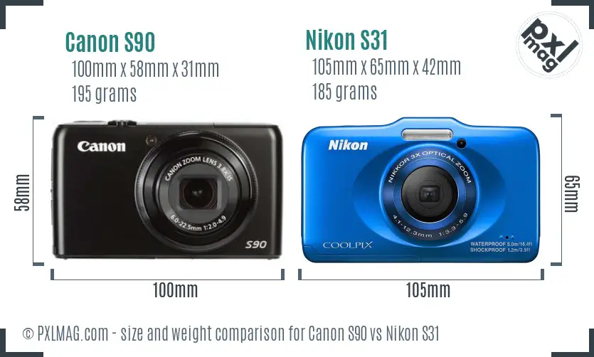 Canon S90 vs Nikon S31 size comparison