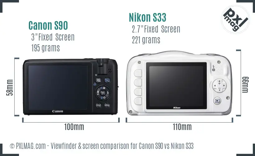 Canon S90 vs Nikon S33 Screen and Viewfinder comparison