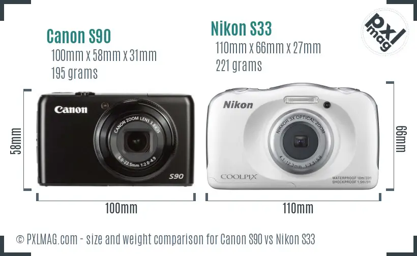 Canon S90 vs Nikon S33 size comparison